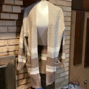 SO Women's Striped Cardigan in Cream and Brown